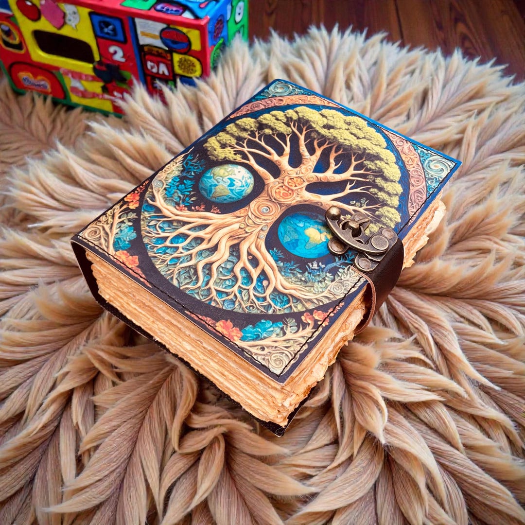 Tree of Life Leather Grimoire Journal, 400 Pages Large Blank Spell Book ...