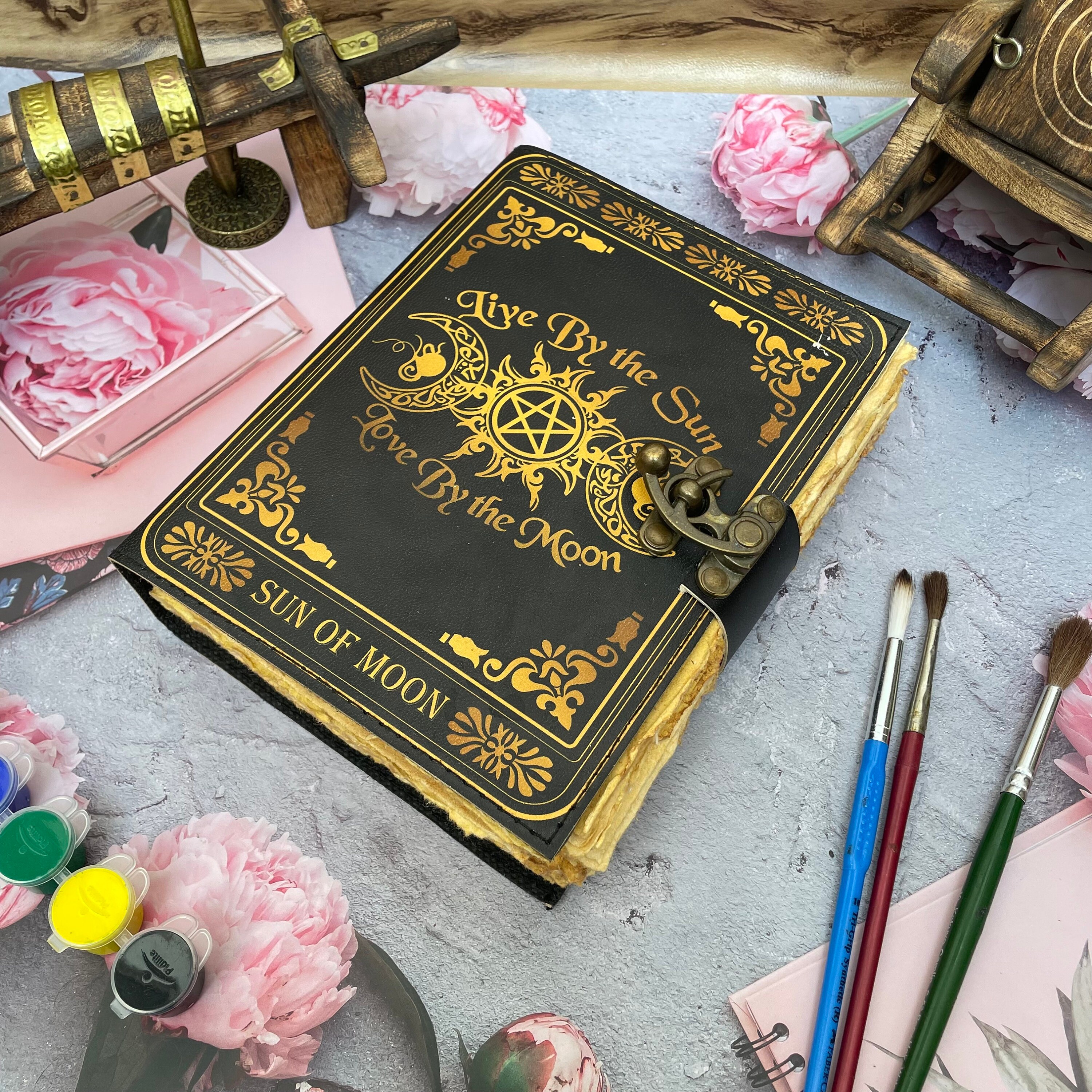Triple Moon Goddess Leather Journal | Blank Spell Book of Shadows ...