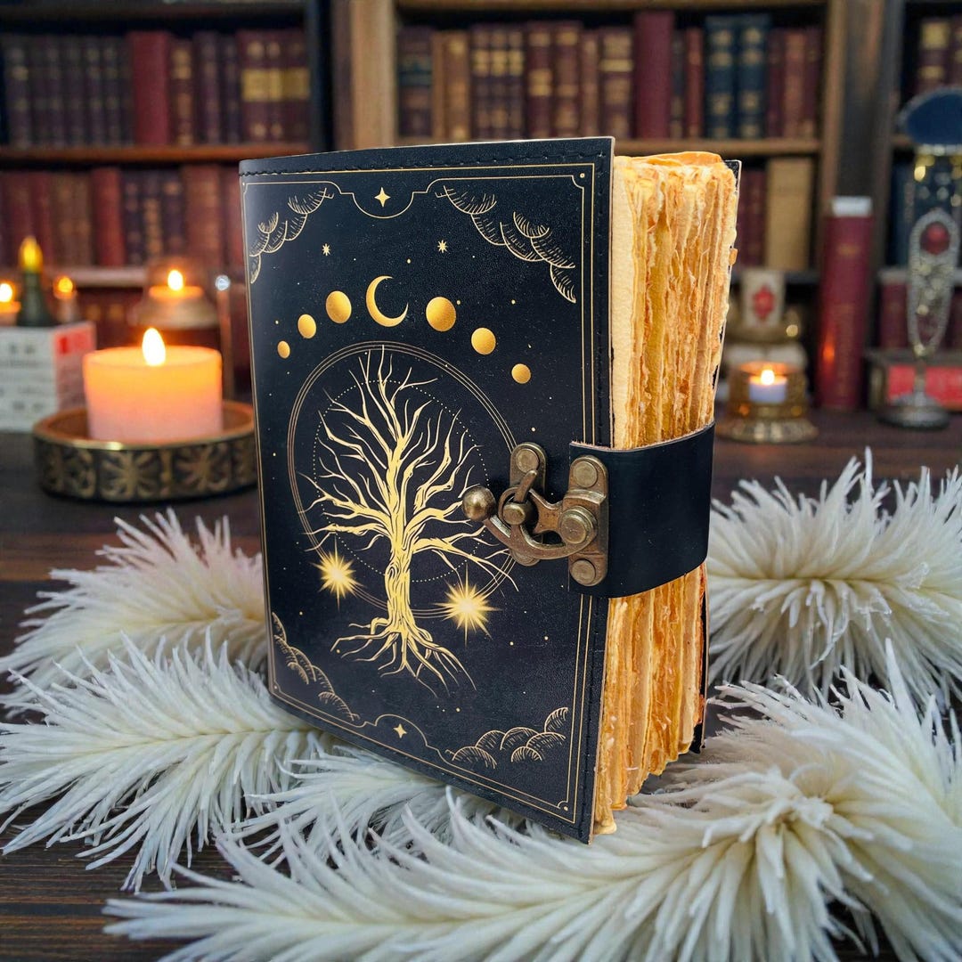 Tree of Life Leather Journal, 400 Pages Moon Phase Notebook, Handmade ...