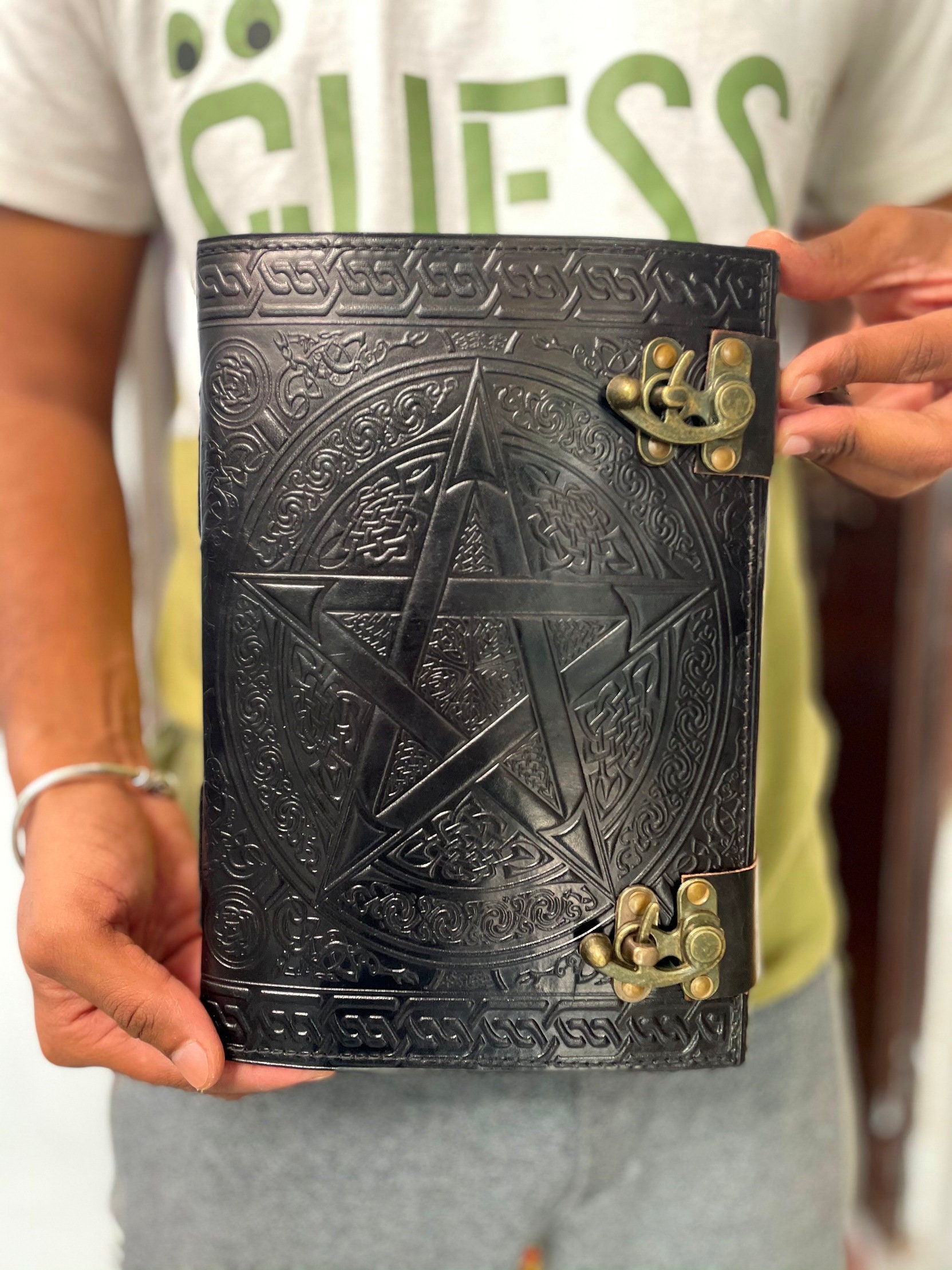 10x7 pentagram leather journal embossed pentacle book of Etsy