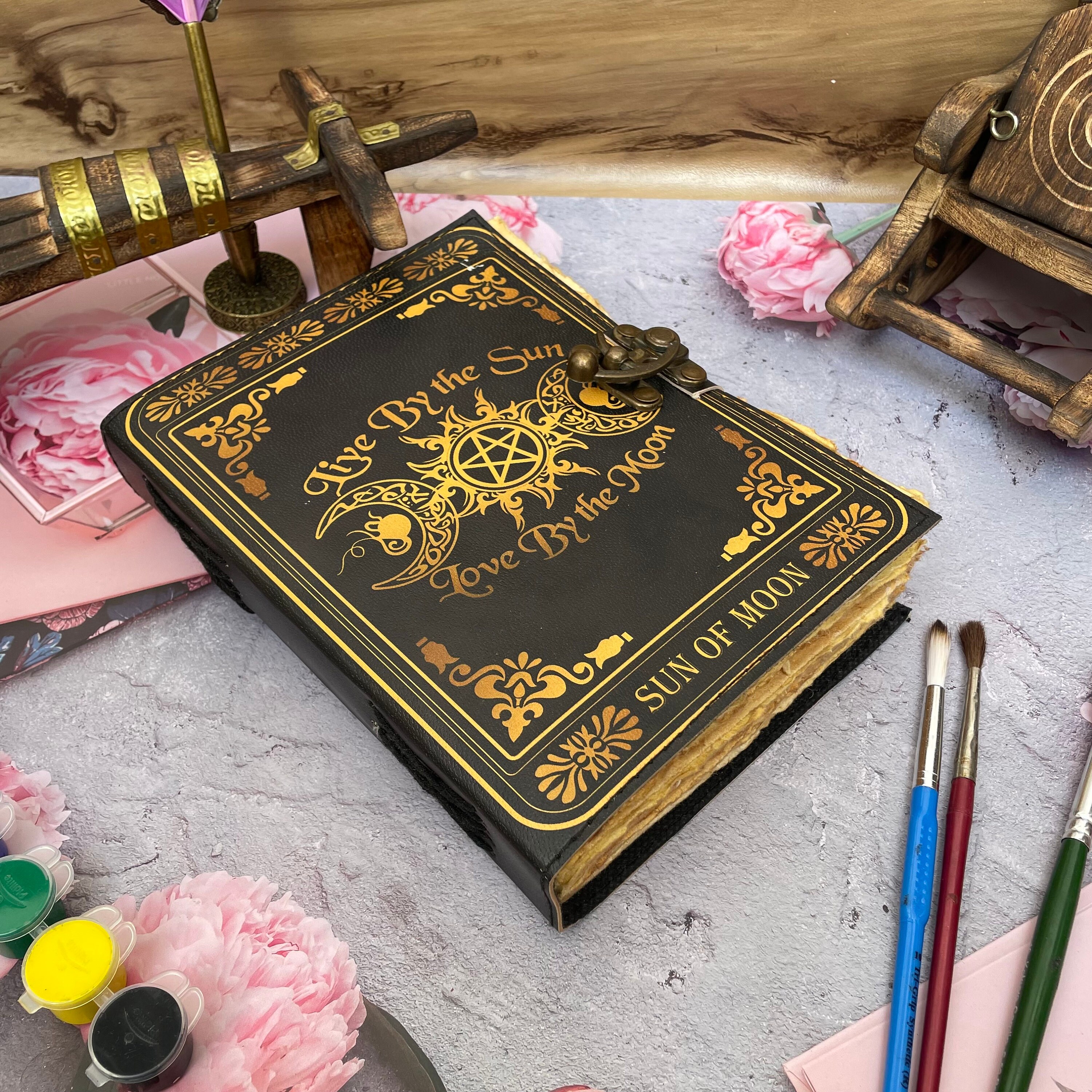 Triple Moon With Pentagram Leather Notebook - View #5