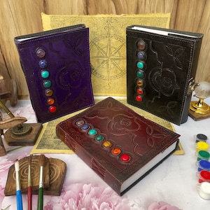 8x6 Large Seven Stone Chakra Journal Grimoire Diary Anniversary Gift Birthday Gift Gift For him Seven Chakra Handmade Unlined Wiccan Book