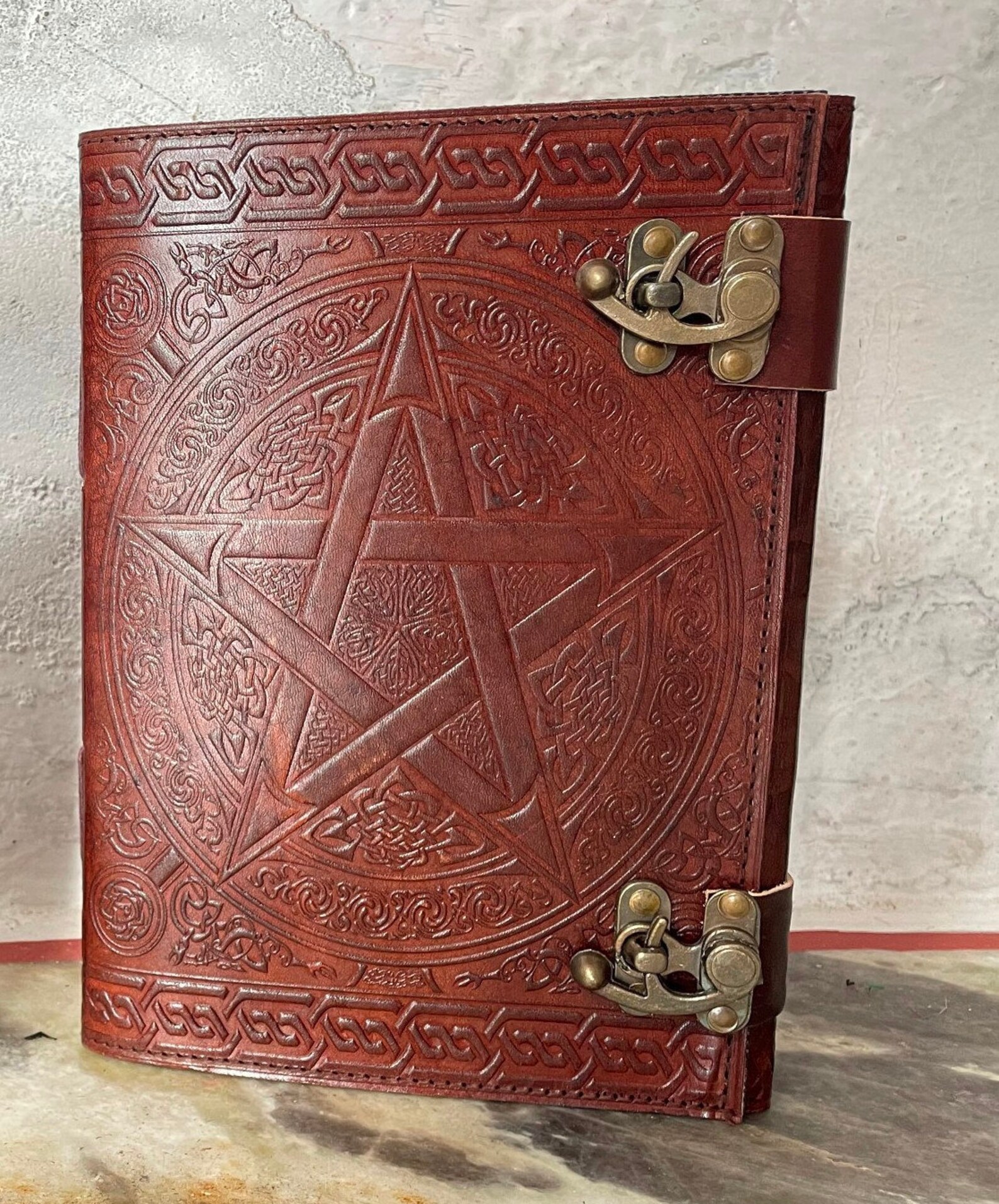 10x7 pentagram leather journal embossed pentacle book of Etsy