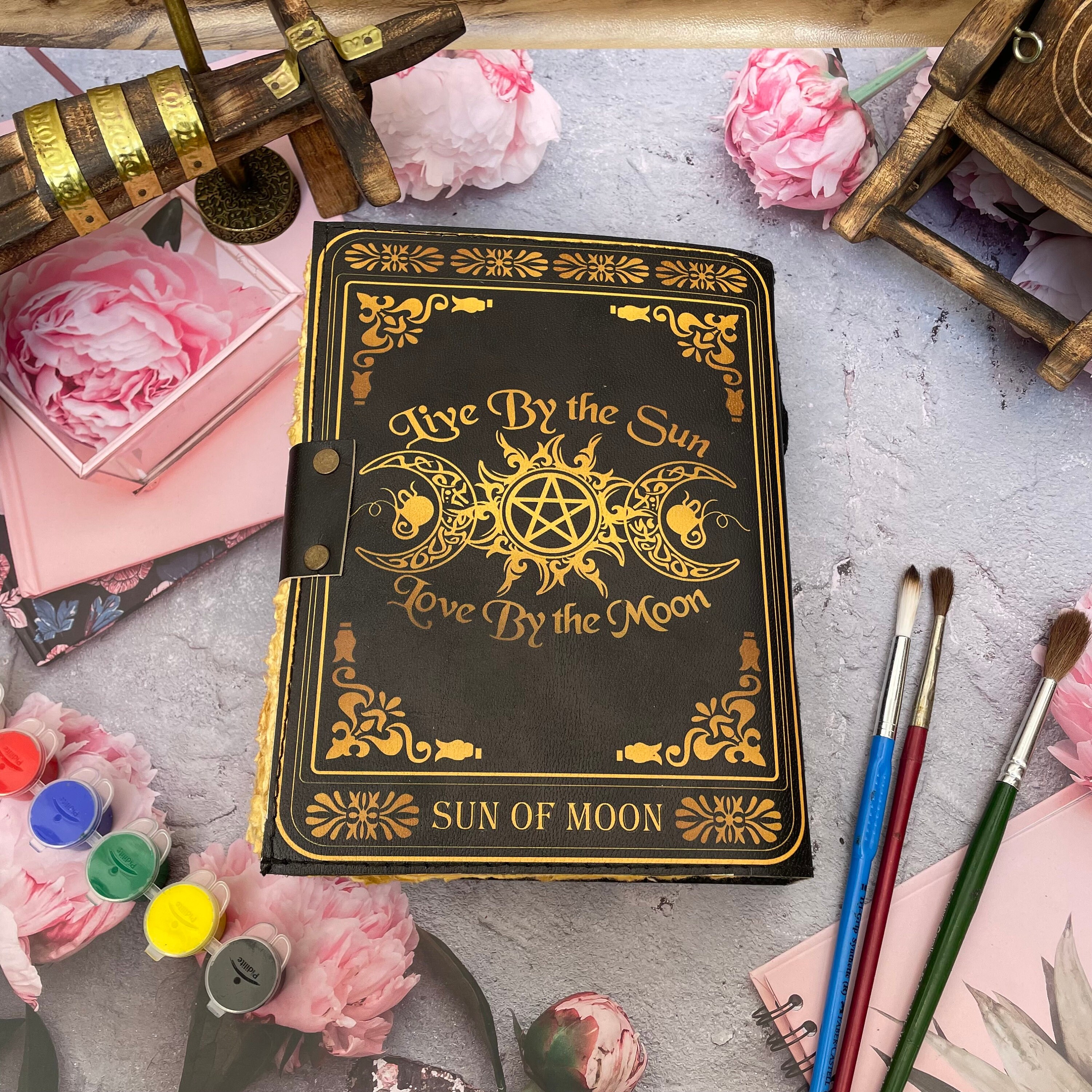 Triple Moon Goddess Leather Journal | Blank Spell Book of Shadows ...