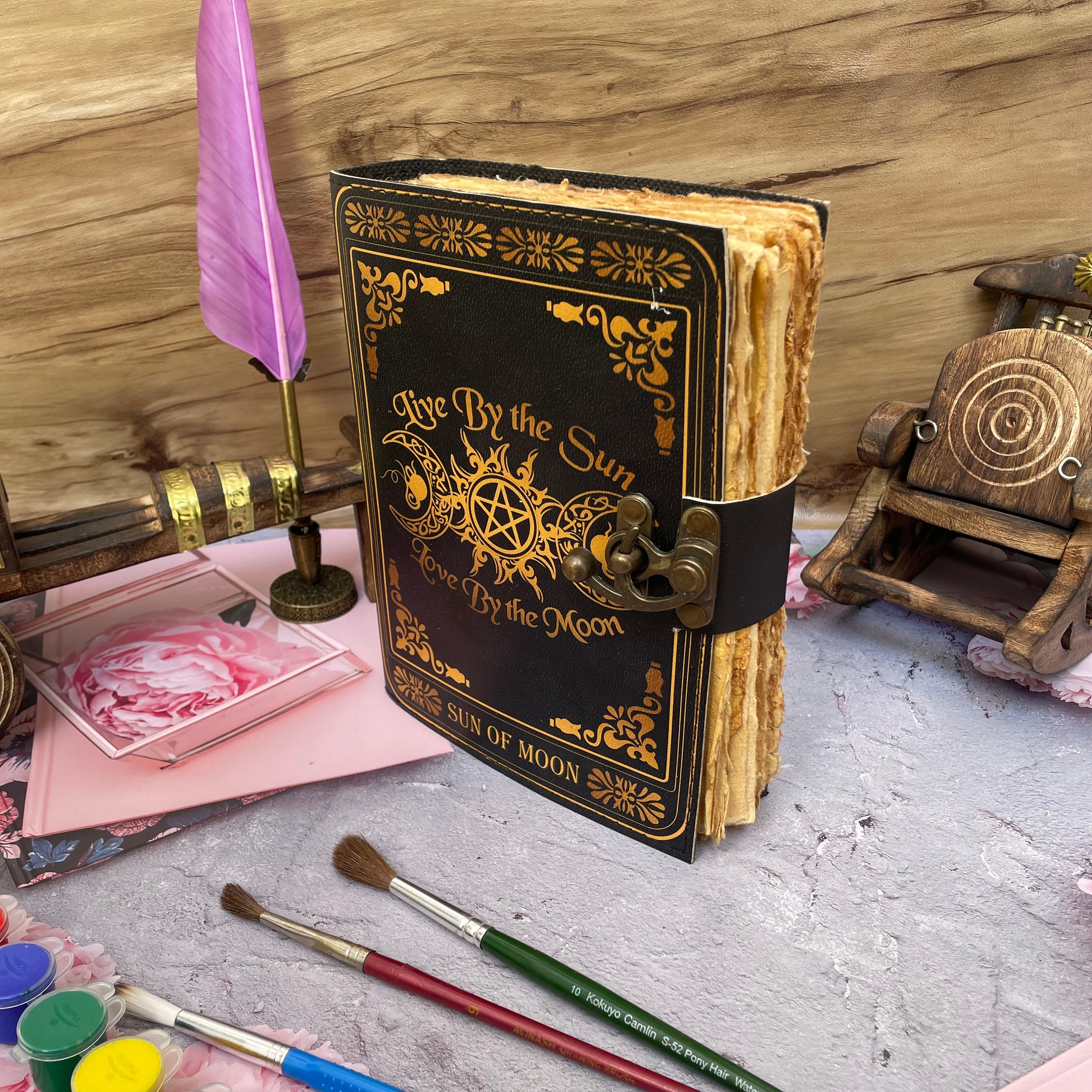 Triple Moon With Pentagram Leather Notebook - View #8