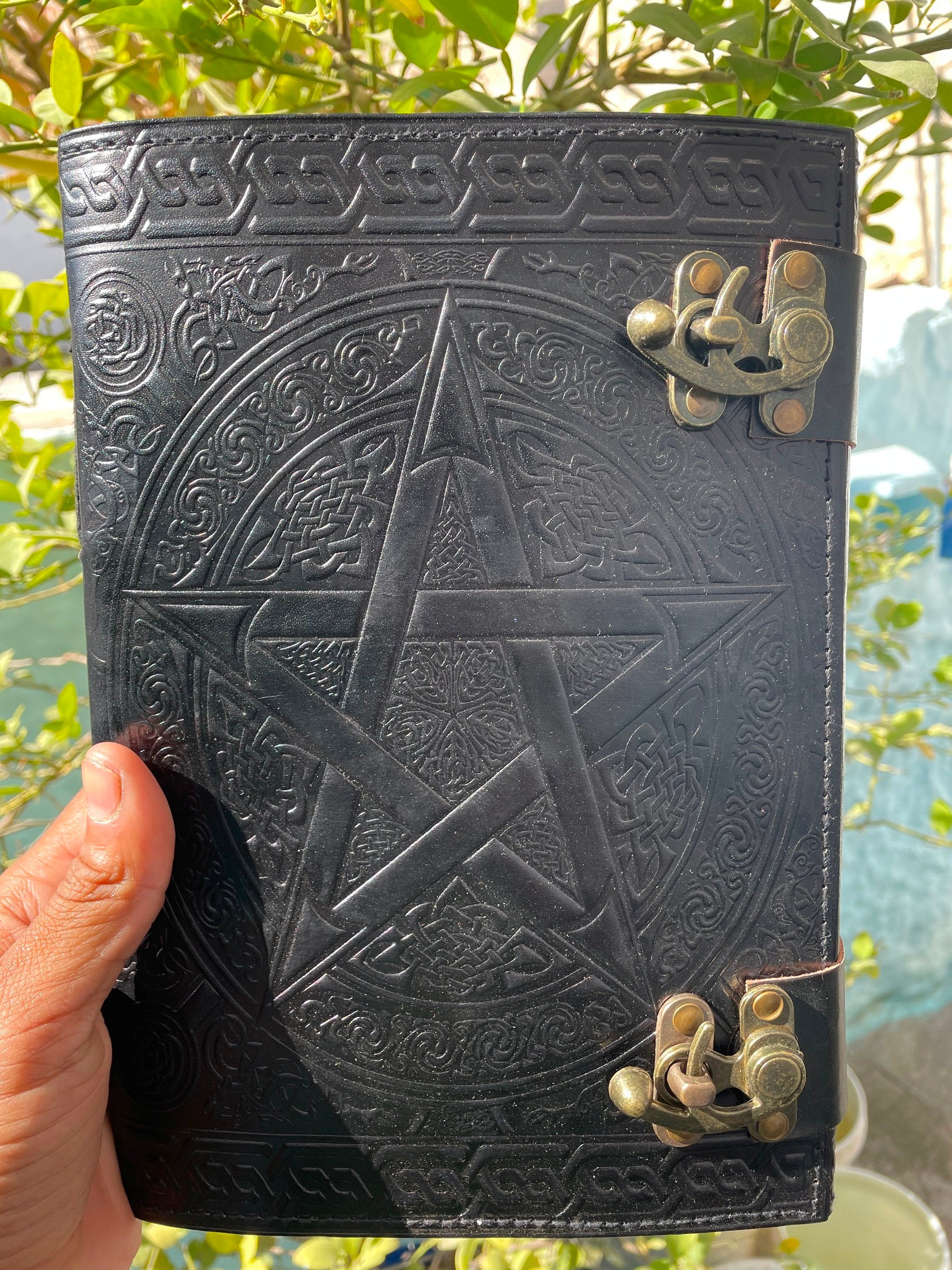 10x7 pentagram leather journal embossed pentacle book of Etsy