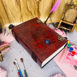 600 Pages Large Book Of Shadows Grimoire Brown Leather Journal Magical Spell notebook | Celtic journal White Cotton Paper Gift Notebook