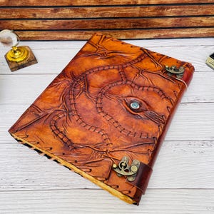 Vintage looks Hocus-Pocus Leather Journal, Embossed Book Notebook, Leather Sketchbook, Wedding gift, Dream Journal, Personalized Gift