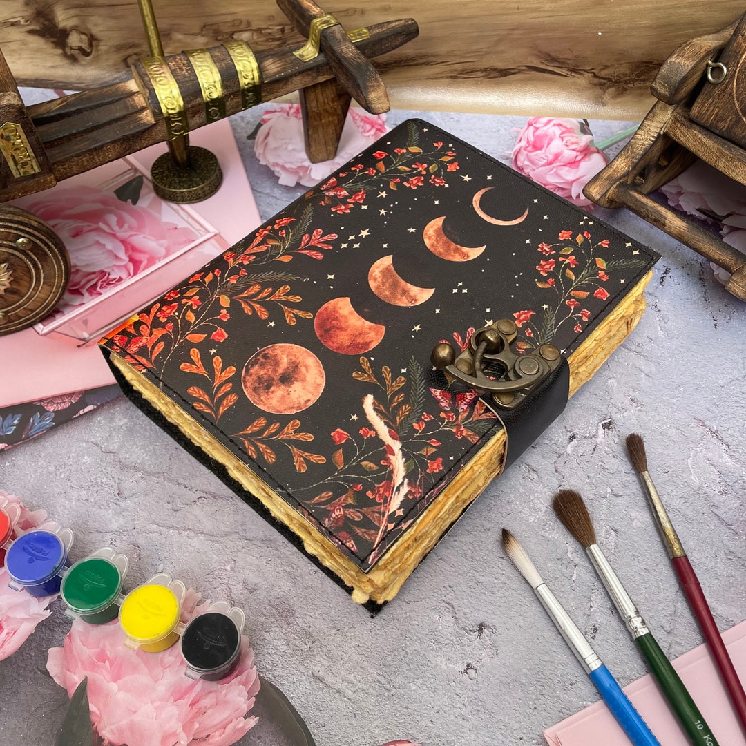 Moon Phases Sun and Moon Printed Leather Journal for Men & Women ...