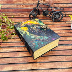Journal en cuir de corbeau, carnet gothique de 400 pages, impression du grimoire du corbeau, grand livre de sorts vierge vintage des ombres, préfet pour la tenue d'un journal