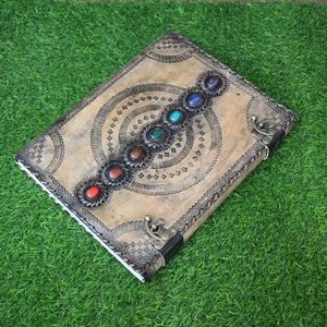 chakra leather journal seven stone embossed handmade vintage unlined leather bound book of shadow notebook travel diary 13x10