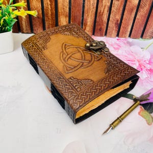 TRIQUETRA knot journal Trinity celtic knot Leather Journal Diary Book of Shadows Notebook Grimoire Spell Book Sketch personalized Gift 7x5