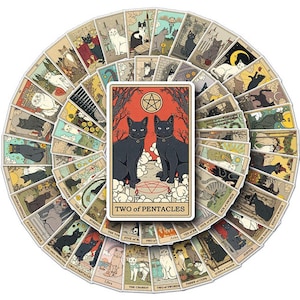 Katzen-Tarot-Aufkleber, 78 Katzen-Tarot-Aufkleber, Adesivi, Aufkleber, Aufkleber-Werkzeug, DIY, Katze, Tarot, Wahrsagungswerkzeug