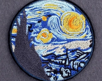 van gogh patch, appliques, van gogh, starry night, moon, iron on patch, patch, patches