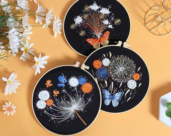 3x Emroidery Kit flowers, sunflower embroidery, plants, beginner embroidey kit, embroidery kit, cute embroidery kit,