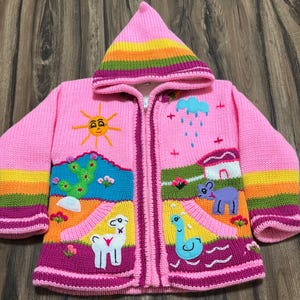 Sweater Cardigan for Kids  Embroidered Handmade by Peruvian Artisans in Peru. Item in USA - Size 4