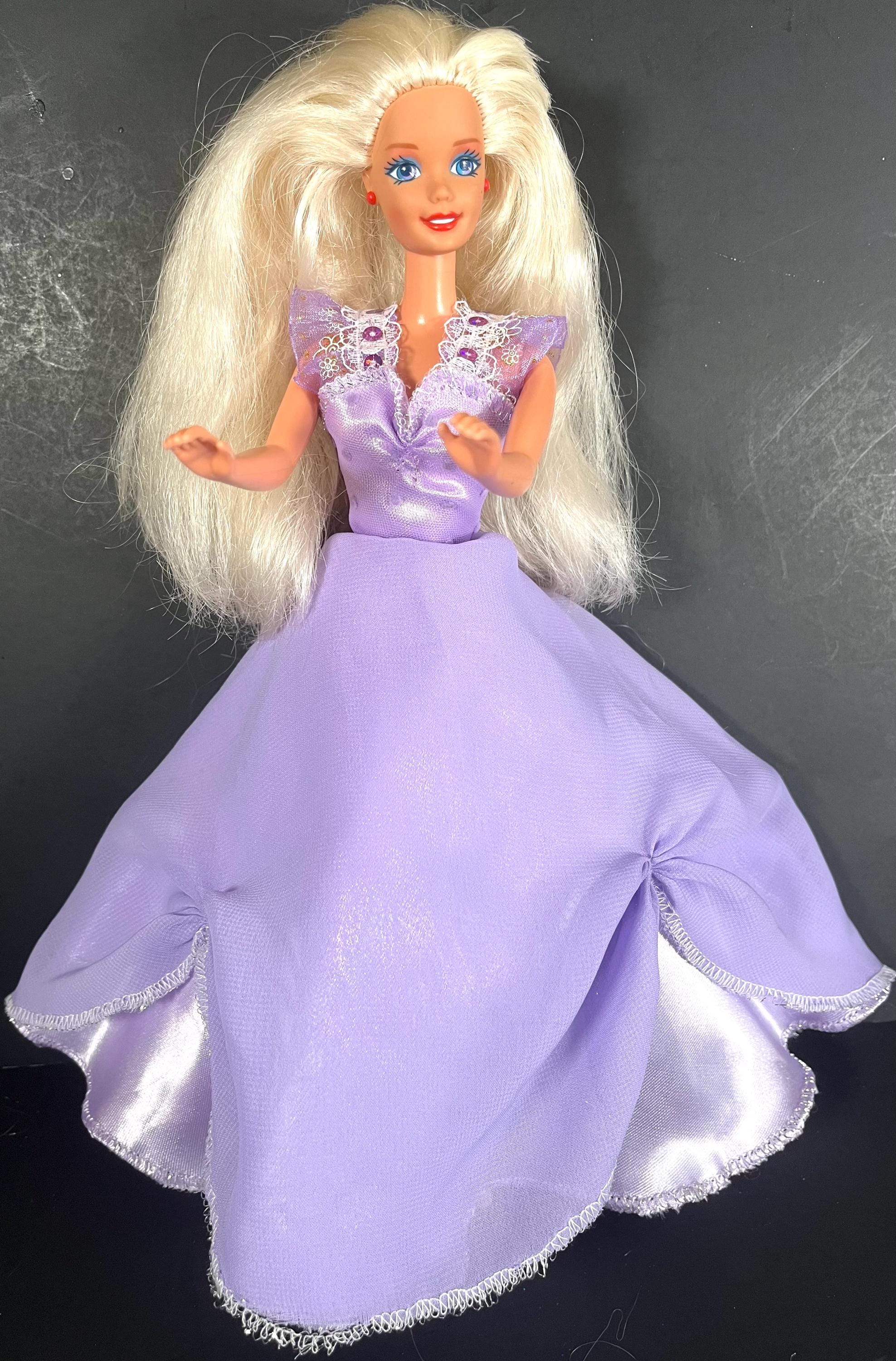 Barbie Doll 1976 Mattel Blue Eyes Long Golden Hair Purple Dress