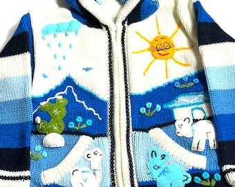 Sweater Cardigan for Kids  Embroidered Handmade by Peruvian Artisans in Peru. Item in USA Size 6