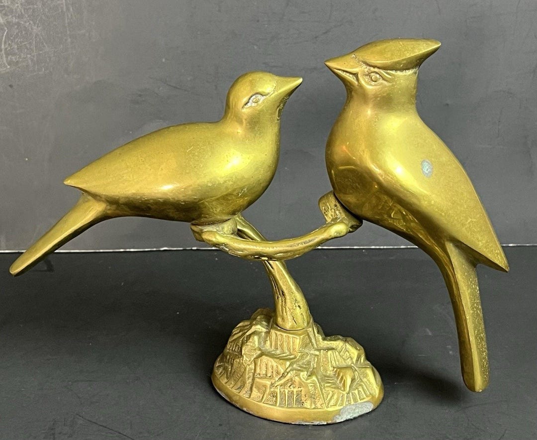 Vintage Brass Cardinal Birds Figurine Pair on Branch Heavy Metal ...