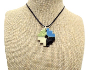Turquoise, Serpentine, Onyx  Semiprecious Stone Chakana Inca Cross Necklace from Peru