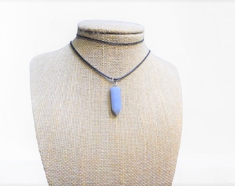 Angelite Stone Pendulum Necklace From Peru Semiprecious Crystal Pendant Spiritual Jewelry Boho Healing Gift