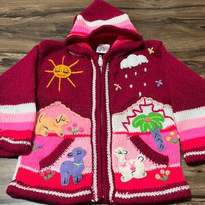 Sweater Cardigan for Kids  Embroidered Handmade by Peruvian Artisans in Peru. Item in USA - Size 4