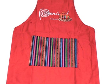Apron From Peru Handmade Red  Color