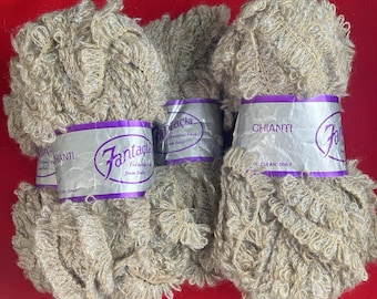 Vintage Fantacia Textured Yarn Lot of 5, Made in Italy Beige Tone 3120, 6.2 oz Each, Specialty Knitting Crochet Yarn