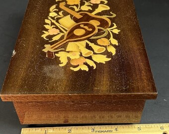 ヴィンテージ イタリア製 木製 オルゴール付きジュエリーボックス、花