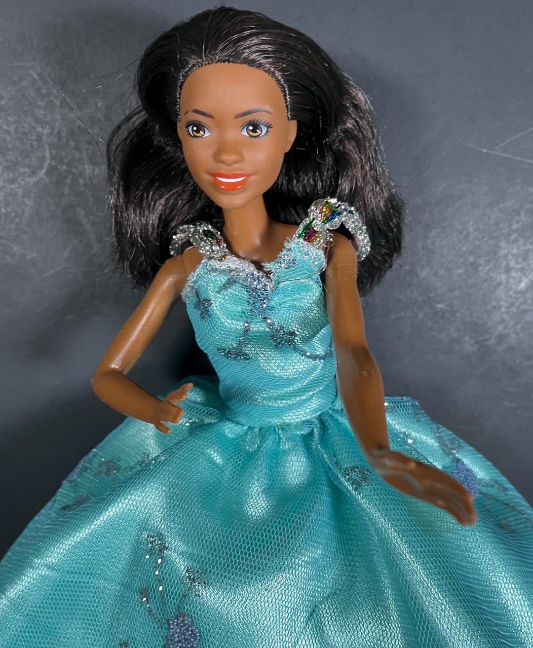 black barbie blue dress 2016 Mattel Barbie FASHIONISTAS Doll BLUE BROCADE DMF27- Good Conditions-No  Shoe