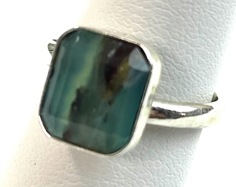 Peruvian Opal Sterling Silver Adjustable Ring 950, Natural Gemstone Boho Jewelry, Handmade Artisan Opal Ring, Gift for Her