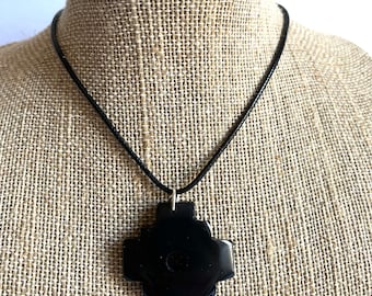 Black Onyx  Semiprecious Stone Chakana Inca Cross Necklace from Peru
