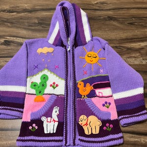 Sweater Cardigan for Kids  Embroidered Handmade by Peruvian Artisans in Peru. Item in USA-Size 4