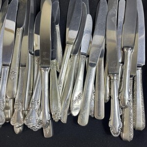 Lot of 50 Vintage Silverplate Dinner Knives Assorted Fancy Patterns Mixed Brands Replacement Flatware Silverware + 2 Bonus Utensils