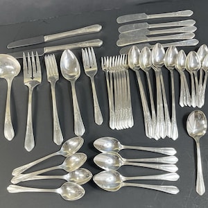 47 Pc Simeon   George H Rogers Co Oneida LTD Stainless  Countess Silver