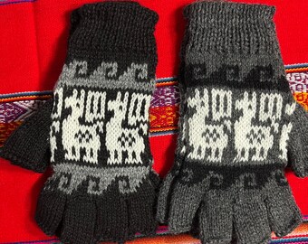 2 paar vingerloze wanten van alpacawol uit Peru, warme zachte handgebreide handschoenen, prachtige ontwerpen, gezellige winter boho-accessoires
