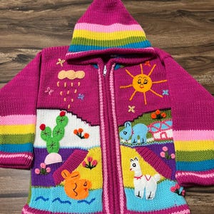 Sweater Cardigan for Kids  Embroidered Handmade by Peruvian Artisans in Peru. Item in USA - Size 4