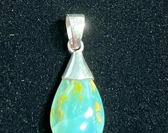 Peruvian Opal with Dendritic  Semiprecious Stone and Sterling Silver 950 Pendant