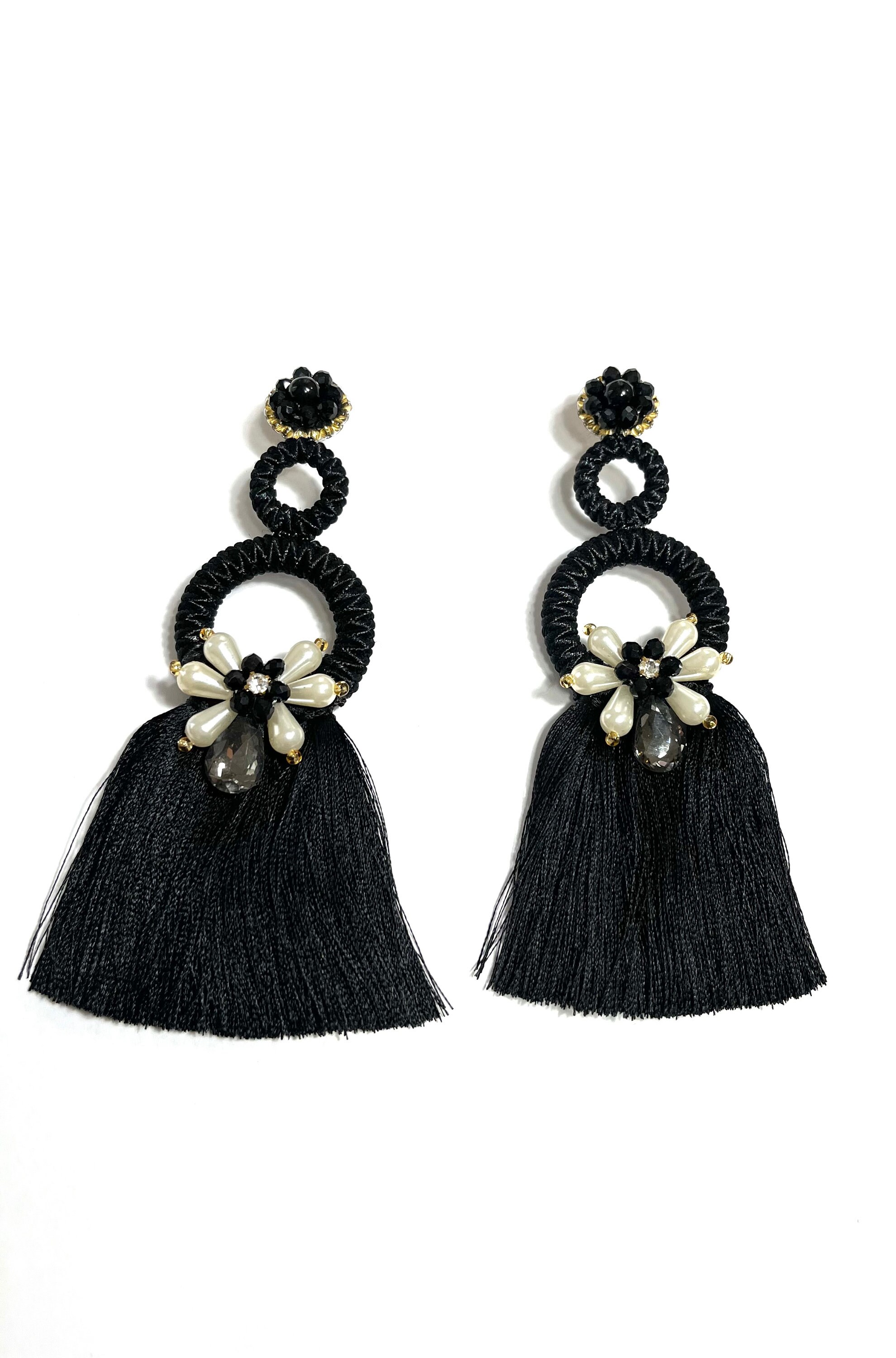 Artisanal Black Silk Thread and Delicate Pearls Earrings Handmade by Peruvian Women in Peru Etsy Canada