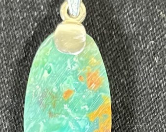 Peruvian Opal Semiprecious Stone and Sterling Silver 950 Pendant Long Oval  Shape