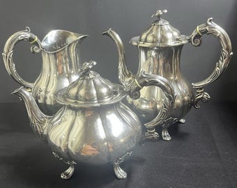 Cohr Denmark Silverplated Tea Set EPNS 3 Pc Teapot Coffee Pot Creamer Vintage