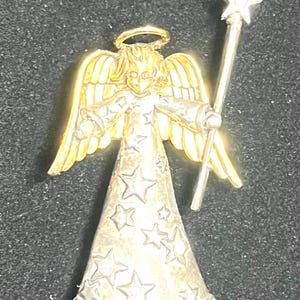 Vintage Engel Weihnachten Pin Brosche silberfarbene Strasssteine