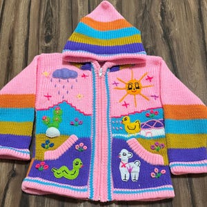 Sweater Cardigan for Kids  Embroidered Handmade by Peruvian Artisans in Peru. Item in USA - Size 4