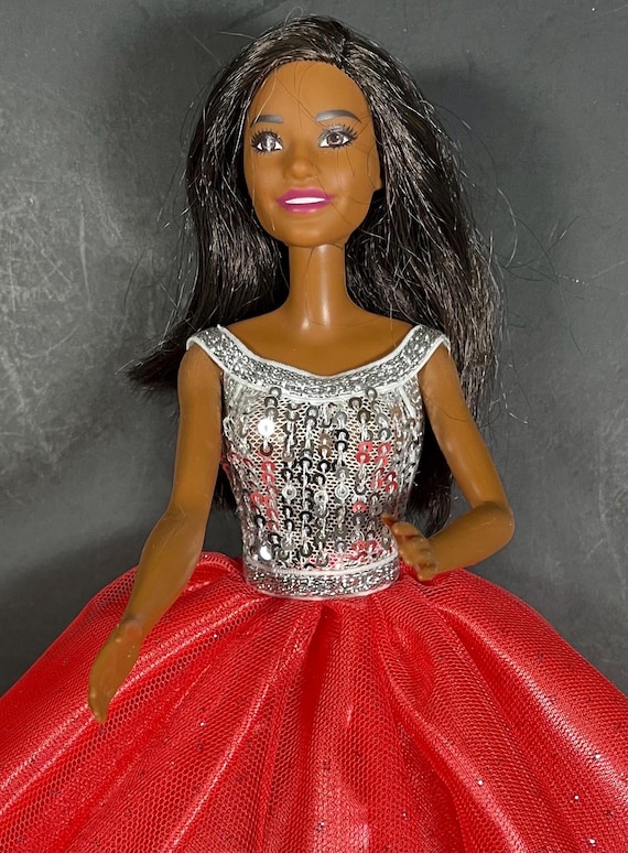 African American Barbie Doll 2016 Mattel Brown Eyes With Red Dress