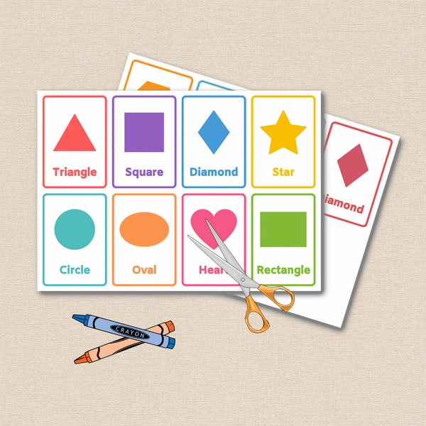 12 Geometric Shapes / Flash Cards Printable / Homeschool Preschool Kindergarten Toddler