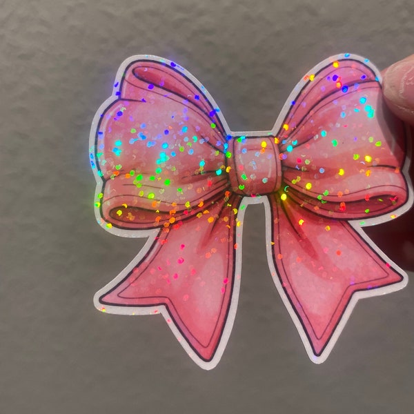 Pink Bow Holographic Sticker - Sparkly and Chic Decal, Girly Glamour Decal for Laptops, Phone Cases, and Water Bottles - Girly Aesthetic