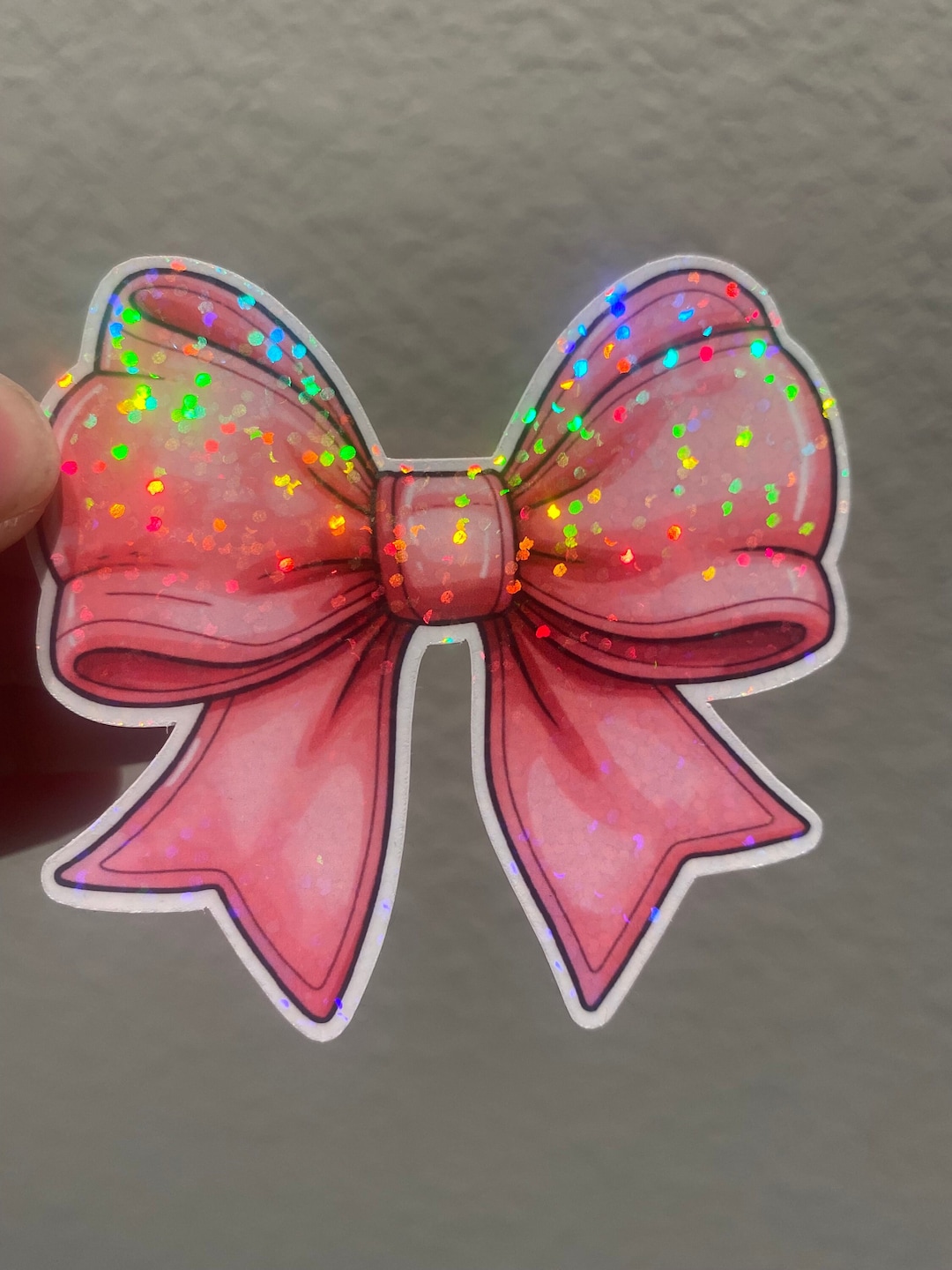 Pink Bow Holographic Sticker Sparkly and Chic Decal, Girly Glamour