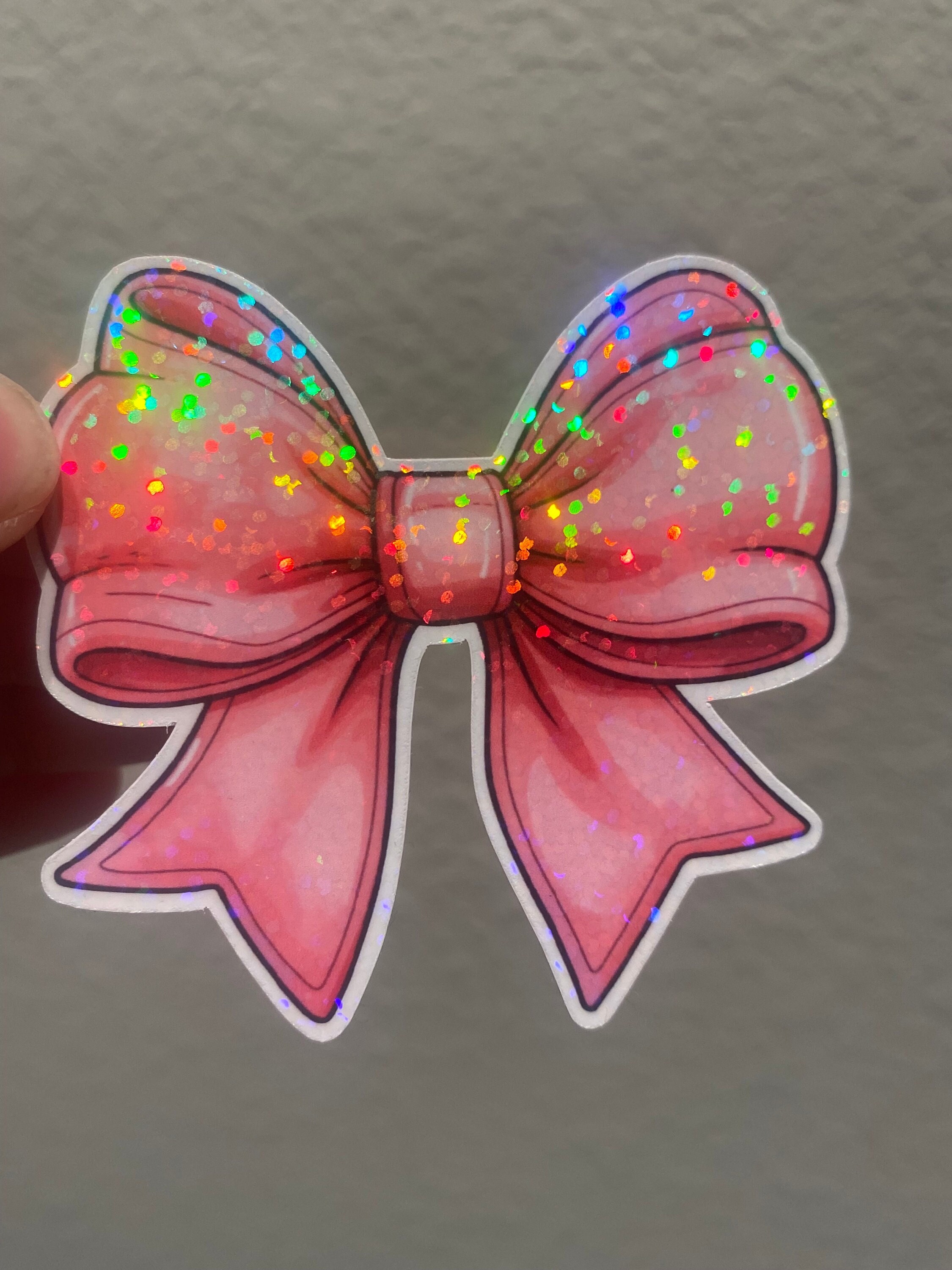 pink bow sticker flake 1.25x1.75
