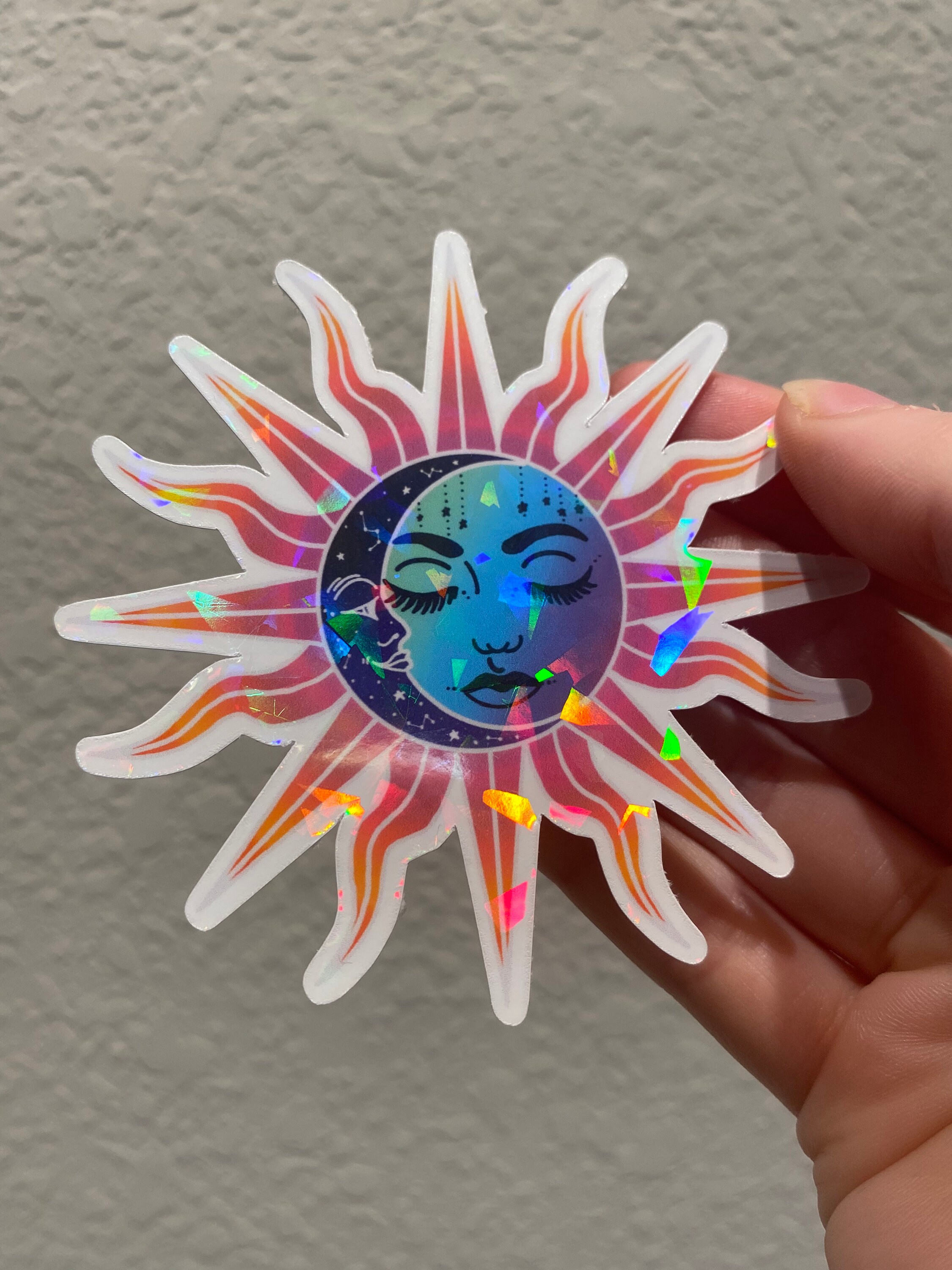 The Sun Sticker Sun and Moon Holographic Vinyl Sticker - Broken Glass Holographic ...