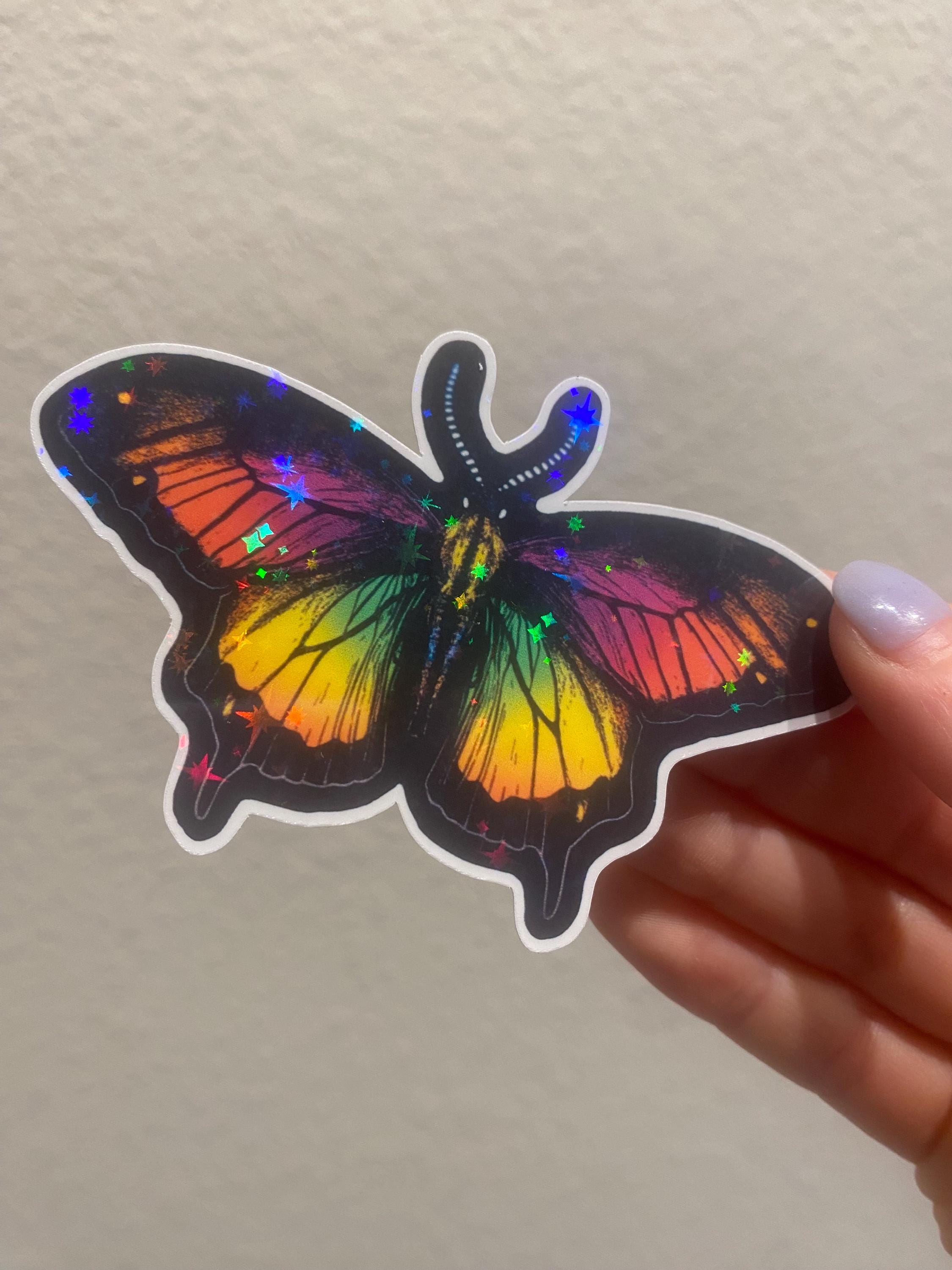 Insect Rainbow Sticker Rainbow Moth Holographic Vinyl Sticker - Black Accents, Starry Effect ...